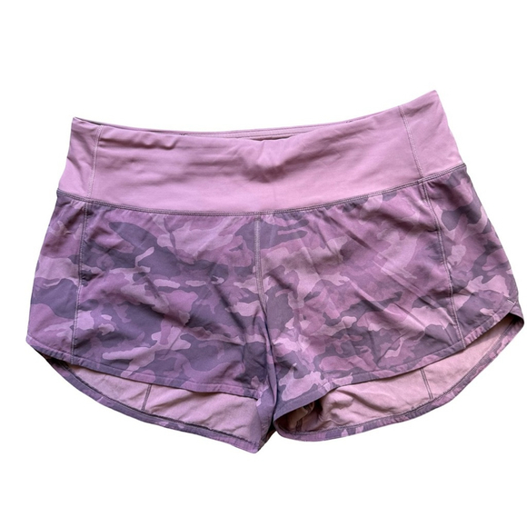 Lululemon Incognito Pink Camo Speed Up Shorts Long Size 8 Activewear Athleisure - Picture 1 of 7
